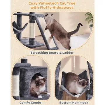Yaheetech Large Multi-Level Cat Tree, 63 Inches Tall with Sisal-Covered Scratching Posts, Condo, Hammock, Dangling Ball, and Extended Platform for Cats to Play and Sleep