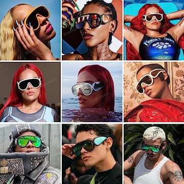 Breaksun Fashion Wave Mask Sunglasses for Women Men Oversized Silver Mirrored Futuristic Shield Sun ...
