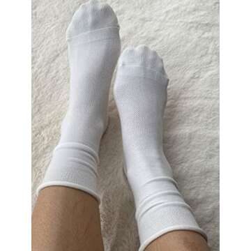 Doitall Women Roll Cuff Socks Womens Loose Casual Cotton Ruffle Slouch Crew Socks Cute White Socks Size 5-7