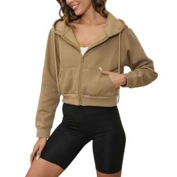 LOFAAC Women Fleece Full Zip Up Cropped Hoodie Sweatshirt 90s Long Sleeve Drawstring Hooded Crop Jac...