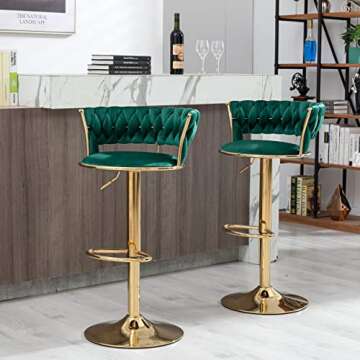 Zushule Modern Bar Stools - Set of 2 Counter Height Bar Stools for Kitchen, Sillas para Barra de Cocina - Velvet Bar Chair - Dining Stools with Back and Arm for Home Bar Furniture. (2 Pack,Emerald)