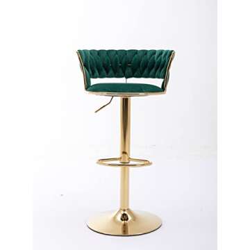 Zushule Modern Bar Stools - Set of 2 Counter Height Bar Stools for Kitchen, Sillas para Barra de Cocina - Velvet Bar Chair - Dining Stools with Back and Arm for Home Bar Furniture. (2 Pack,Emerald)