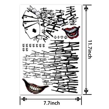 3 Sheets Joker Tattoos, Realistic & Last Long Halloween Fake Temporary Tattoo Sticker for Men - All ...