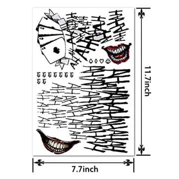3 Sheets Joker Tattoos, Realistic & Last Long Halloween Fake Temporary Tattoo Sticker for Men - All ...