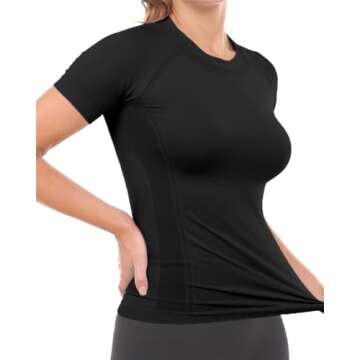 MathCat Workout Shirts for Women Short Sleeve, Workout Tops for Women, Quick Dry Gym Athletic Tops，Seamless Yoga Shirts Black