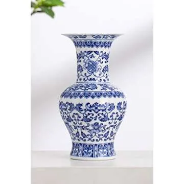 Blue and White Vase, Blue Vases Home Décor, Chinoiserie Vase, Blue and White Porcelain, Ceramic Vase for Home, Living Room, Bookshelf, Mantle Fireplace,Table Centerpieces,10"