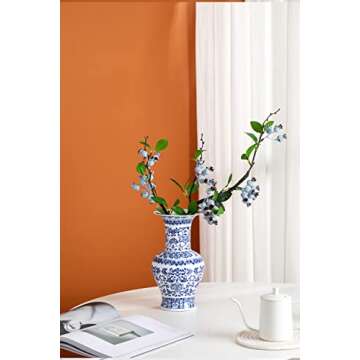 Blue and White Vase, Blue Vases Home Décor, Chinoiserie Vase, Blue and White Porcelain, Ceramic Vase for Home, Living Room, Bookshelf, Mantle Fireplace,Table Centerpieces,10"