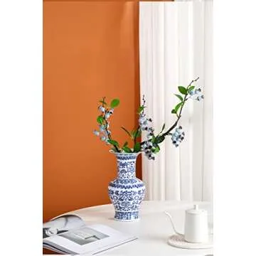 Blue and White Vase, Blue Vases Home Décor, Chinoiserie Vase, Blue and White Porcelain, Ceramic Vase for Home, Living Room, Bookshelf, Mantle Fireplace,Table Centerpieces,10"