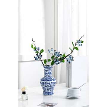 Blue and White Vase, Blue Vases Home Décor, Chinoiserie Vase, Blue and White Porcelain, Ceramic Vase for Home, Living Room, Bookshelf, Mantle Fireplace,Table Centerpieces,10"