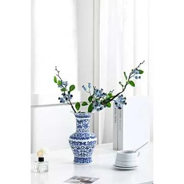 Blue and White Vase, Blue Vases Home Décor, Chinoiserie Vase, Blue and White Porcelain, Ceramic Vase for Home, Living Room, Bookshelf, Mantle Fireplace,Table Centerpieces,10"