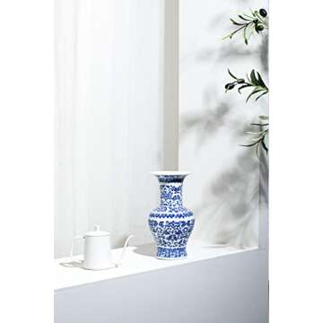Blue and White Vase, Blue Vases Home Décor, Chinoiserie Vase, Blue and White Porcelain, Ceramic Vase for Home, Living Room, Bookshelf, Mantle Fireplace,Table Centerpieces,10"