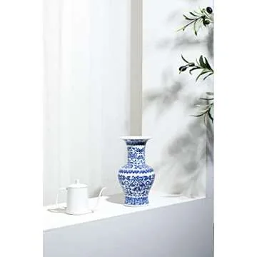 Blue and White Vase, Blue Vases Home Décor, Chinoiserie Vase, Blue and White Porcelain, Ceramic Vase for Home, Living Room, Bookshelf, Mantle Fireplace,Table Centerpieces,10"