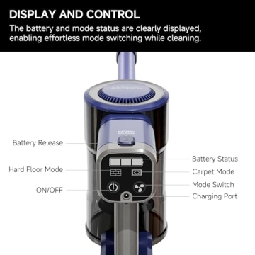 YONNDER E1 Cordless Vacuum Cleaner, 30Kpa Powerful Suction, Rechargeable Battery, Lightweight, LED Headlight, 35-min Runtime, for Carpet, Hard Floor, Anti-Tangle Brush for Pet Hair