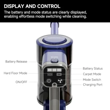 YONNDER E1 Cordless Vacuum Cleaner, 30Kpa Powerful Suction, Rechargeable Battery, Lightweight, LED Headlight, 35-min Runtime, for Carpet, Hard Floor, Anti-Tangle Brush for Pet Hair