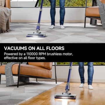 YONNDER E1 Cordless Vacuum Cleaner, 30Kpa Powerful Suction, Rechargeable Battery, Lightweight, LED Headlight, 35-min Runtime, for Carpet, Hard Floor, Anti-Tangle Brush for Pet Hair
