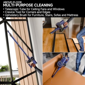 YONNDER E1 Cordless Vacuum Cleaner, 30Kpa Powerful Suction, Rechargeable Battery, Lightweight, LED Headlight, 35-min Runtime, for Carpet, Hard Floor, Anti-Tangle Brush for Pet Hair