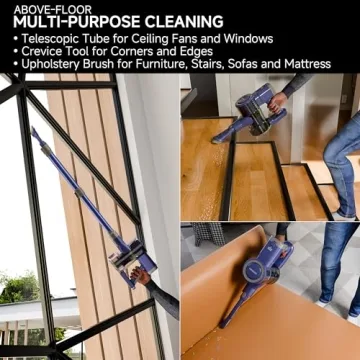 YONNDER E1 Cordless Vacuum Cleaner, 30Kpa Powerful Suction, Rechargeable Battery, Lightweight, LED Headlight, 35-min Runtime, for Carpet, Hard Floor, Anti-Tangle Brush for Pet Hair