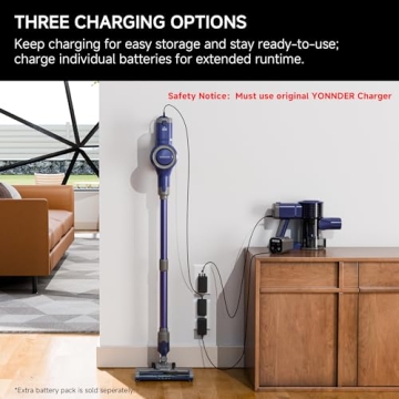 YONNDER E1 Cordless Vacuum Cleaner, 30Kpa Powerful Suction, Rechargeable Battery, Lightweight, LED Headlight, 35-min Runtime, for Carpet, Hard Floor, Anti-Tangle Brush for Pet Hair