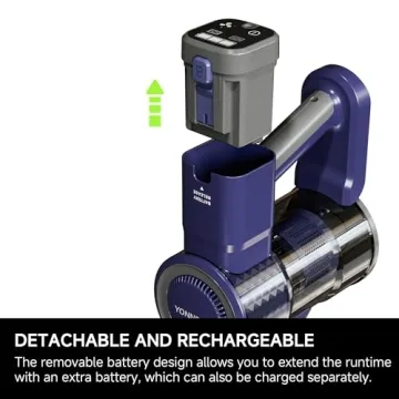 YONNDER E1 Cordless Vacuum Cleaner, 30Kpa Powerful Suction, Rechargeable Battery, Lightweight, LED Headlight, 35-min Runtime, for Carpet, Hard Floor, Anti-Tangle Brush for Pet Hair