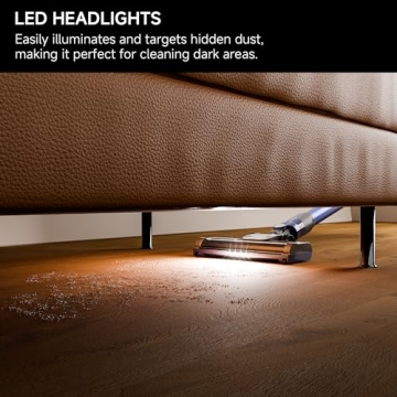 YONNDER E1 Cordless Vacuum Cleaner, 30Kpa Powerful Suction, Rechargeable Battery, Lightweight, LED Headlight, 35-min Runtime, for Carpet, Hard Floor, Anti-Tangle Brush for Pet Hair