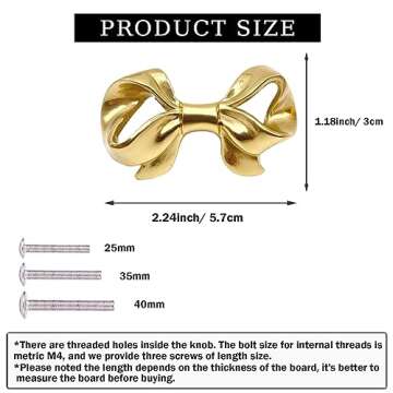 Redeam Thick Brass Bow Shape Cabinets Knobs for Cabinet Drawer Cupboard Pulls Handle Perfect Decor Furniture Accessories 2 Pieces Gold
