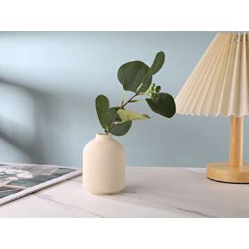 Ceramic Vase - Small Beige Vase, Modern Minimalist Ceramic Vase, Dried Flower Vase, Living Room Deco...