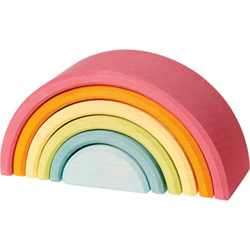 Grimm's Spiel und Holz Design Large 6-Piece Pastel Rainbow Stacker, Open-Ended Wooden Nesting & Stac...