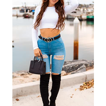 Earnda Women's Leather Belt Fashion Soft Faux Leather Waist Belts For Jeans Dress Black Medium