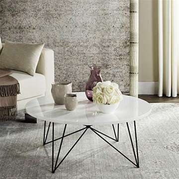 Safavieh Home Collection Maris Modern White Lacquer Round Hairpin Leg Coffee Table
