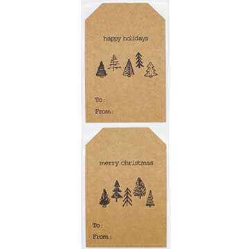 Boho Style Christmas Tree Gift Tag Stickers – 2 x 3 Inch Holiday Labels with Unique Tree Designs ?...
