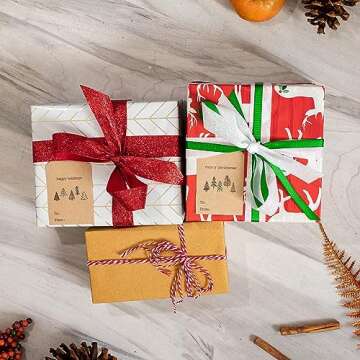 Boho Style Christmas Tree Gift Tag Stickers – 2 x 3 Inch Holiday Labels with Unique Tree Designs – 100 Adhesive Kraft Tags, Eco-Friendly, Made in USA