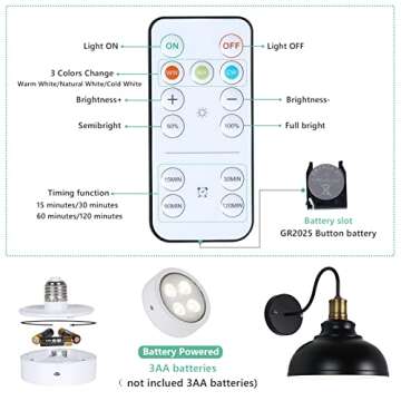 Larkar Modern Style Battery Operated Wall Sconces Set of 2, Battery Run Remote Control Non Hardwired Classic Wall Light Fixture Wall lamp for Indoor, Restaurants, Loft, Staircase