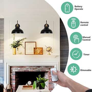 Larkar Modern Style Battery Operated Wall Sconces Set of 2, Battery Run Remote Control Non Hardwired Classic Wall Light Fixture Wall lamp for Indoor, Restaurants, Loft, Staircase