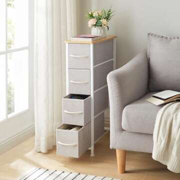 Somdot Narrow Dresser with 4 Drawers, Slim Storage Chest of Drawers with Removable Fabric Drawers fo...