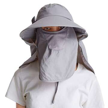 icolor Women Sun Cap Finshing Hats UPF+50 Detachable Face Mask Neck Flap Visor Wide Brim Sun Protect...