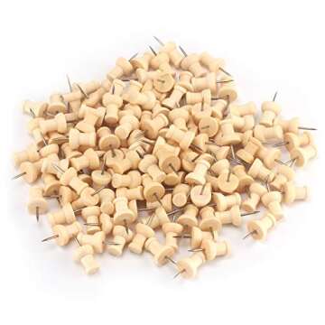 Natural Wood Thumb Tacks - Standard Push Pins for Cork Board, Maps, and DIY Projects