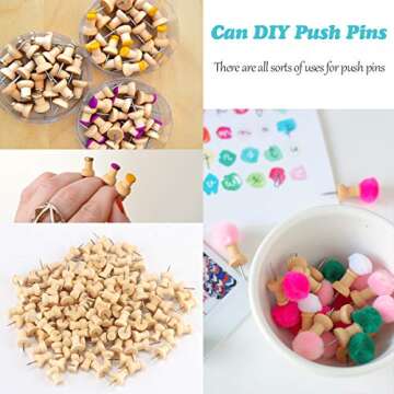 Thumb Tacks - Versatile Wooden Push Pins for Crafts & Office Use
