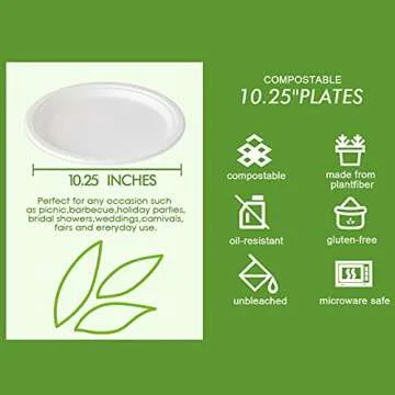Vplus 150 Pack Compostable Disposable Paper Plates 10.25 inch Super Strong Paper Plates 100% Bagasse...