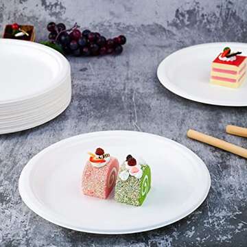 Vplus 150 Pack Compostable Disposable Paper Plates 10.25 inch Super Strong Paper Plates 100% Bagasse Natural Biodegradable Eco-Friendly Sugarcane Plates(white)