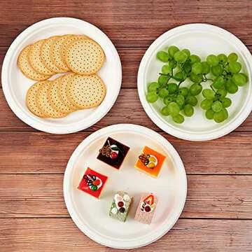 Vplus 150 Pack Compostable Disposable Paper Plates 10.25 inch Super Strong Paper Plates 100% Bagasse Natural Biodegradable Eco-Friendly Sugarcane Plates(white)