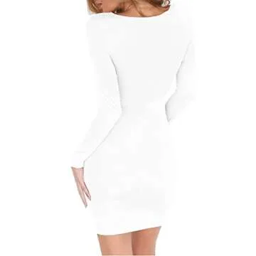 Haola Women's Scoop Neck Long Sleeve Midi Party Bodycon Dress Lady Strench Club Dress M White