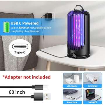 Bug Zapper for Indoor Outdoor, Rechargeable Mosquito Zapper with 3600V High Powered, Electric Pest Control Insect Fly Zapper Can Attract Gnats, Mosquitoes, Flies, Moths for Home, Patio