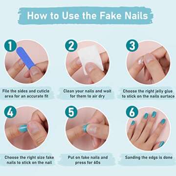 Short Press on Nails Square Blue, Glossy Acrylic Fake Nails Natural，24pcs False Nails with Designs, Glue on Nails for Women Art Kit