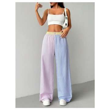 GORGLITTER Women's Wide Leg Striped High Elastic Waisted Boxer Pants Y2k Checkered Causal Lounge Trousers Pink and Blue Small