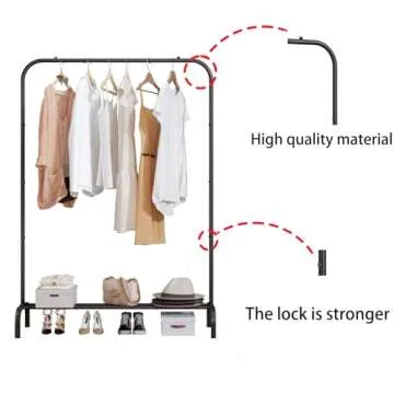 SUOERNUO Garment Rack for Hanging Clothes Rack Heavy Duty Portable with Bottom Metal Shelf Drying Coats Shirt,Black (Black)