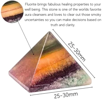 Amazing Gemstone Fluorite Pyramid Crystal Healing Stones - 1" Great Pyramid Figurine of Natural Ston...
