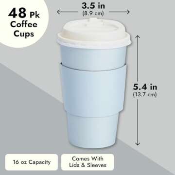 48 Pack Light Blue Disposable Coffee Cups with Lids