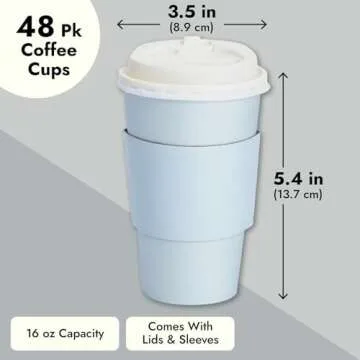 48 Pack Light Blue Disposable Coffee Cups with Lids