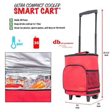 dbest products Ultra Compact Cooler Smart Cart, Red Insulated Collapsible Rolling Tailgate BBQ Beach Summer