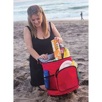 dbest products Ultra Compact Cooler Smart Cart, Red Insulated Collapsible Rolling Tailgate BBQ Beach Summer